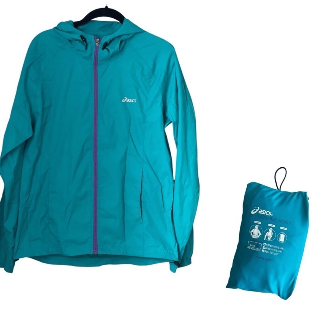 ASICS PACKABLE JACKET WOMEN'S W. WATER WIND RESISTANT SIZE S REFLECTIVE blue